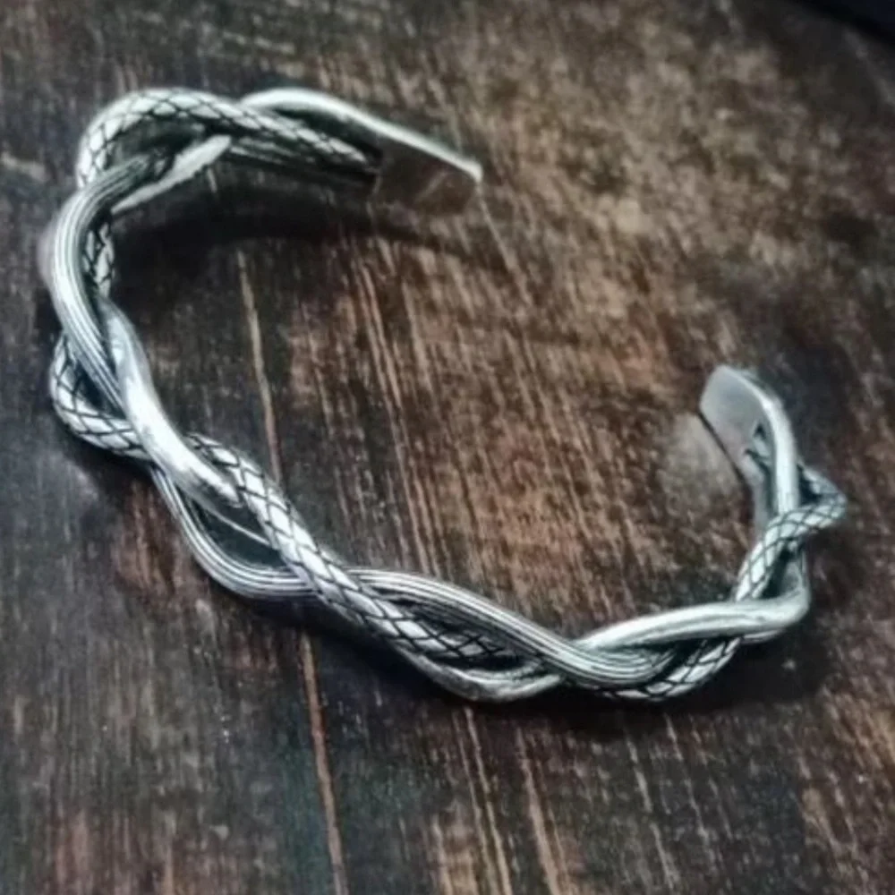 NEW 925 stamped SILVER BRAIDED TWISTED CUFF BANGLE BRACELET VERY FLEXIBLE